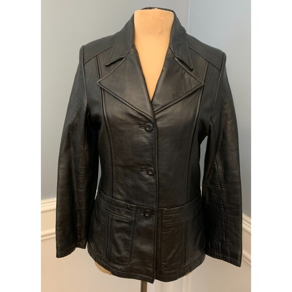 Wilsons Leather Jacket Womens M Pelle Studio Blazer Lined Fitted Soft Black Y2K - Picture 1 of 12